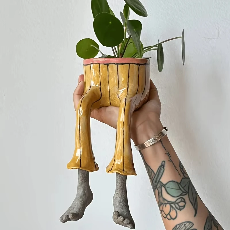 참신한 디자인의 좌식 다리 모양 세라믹 화분, 귀여운  - Plant Parent Free 리뷰 및 가격